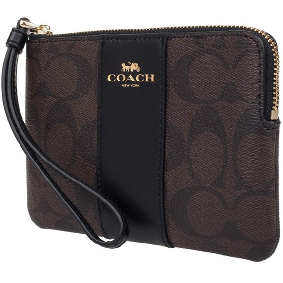 Coach signature Brown/Black Wristlet - Picture 1 of 2